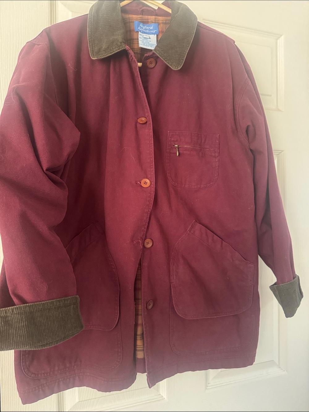 Natural Reflections Burgundy Chore Coat with Corduroy Trim
